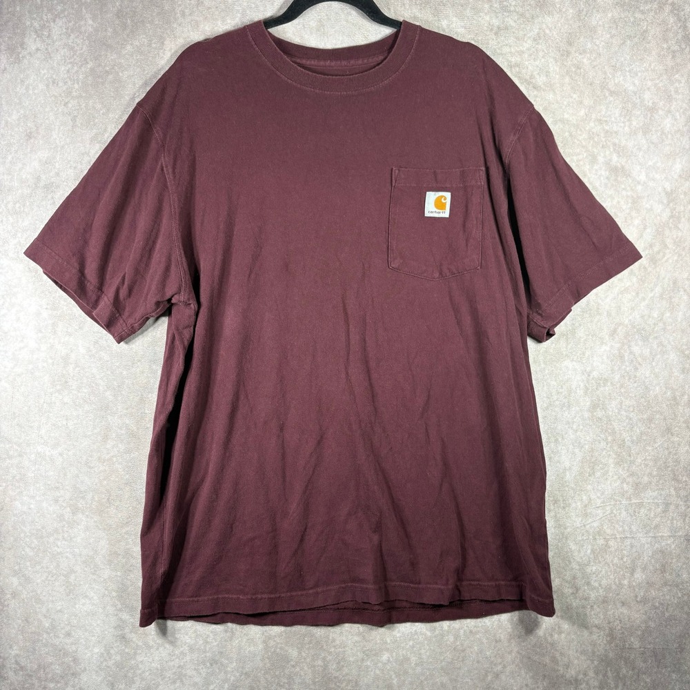 Carhartt T-Shirt Mens L Maroon K87 PRT Original Fit Short Sleeve Pocket Crewneck